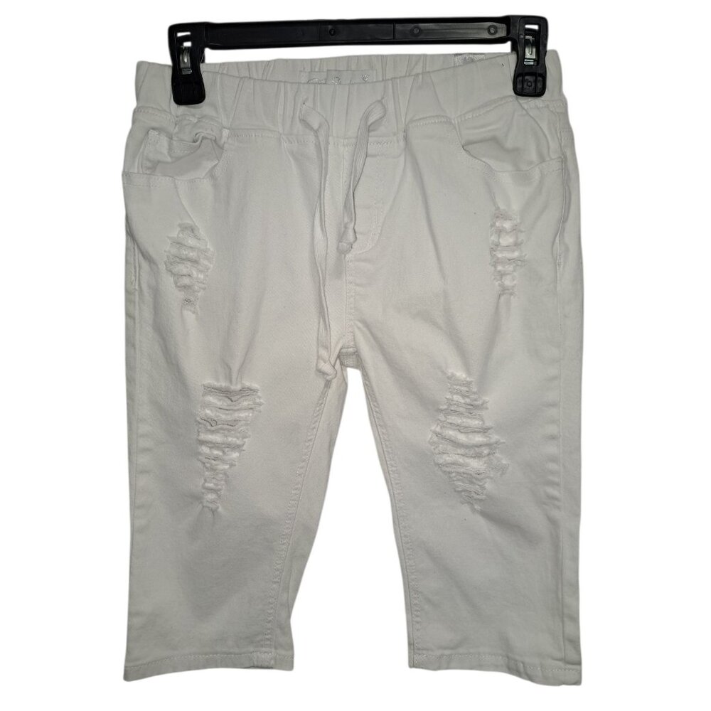 Roma Studio Premium Collection Skinny Distressed White Bermuda Shorts L